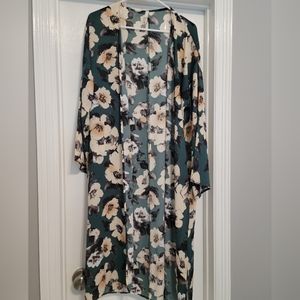 PinkBlush Green Floral Print Chiffon Long Maternity Cover, Medium